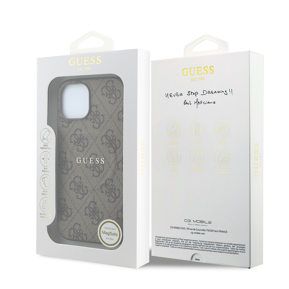 Apple iPhone 15 Uyumlu Kılıf Guess Orjinal Lisanslı M-safe Kabartmalı 4G Desenli Yazı Logolu Kapak - 7