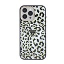 Apple iPhone 16 Pro Max Uyumlu Kılıf Guess Orjinal Lisanslı M-safe Şarj Özellikli Üçgen Logolu Simli Leopar Desenli Kapak - 3
