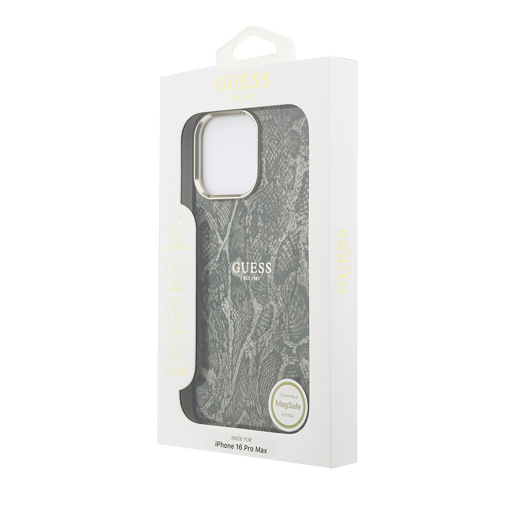 Apple iPhone 16 Pro Max Uyumlu Kılıf Guess Orjinal Lisanslı M-safe Şarj Özellikli Yazı Logolu Python Desenli Kapak - 5