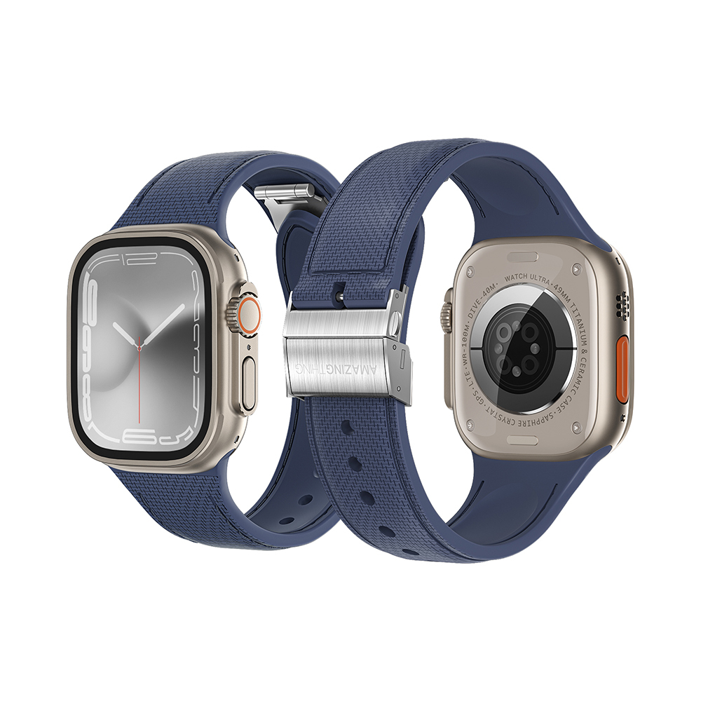Apple Watch Ultra 49mm Uyumlu Amazingthing Titan Swift Deri Dokulu Silikon Kordon - 18