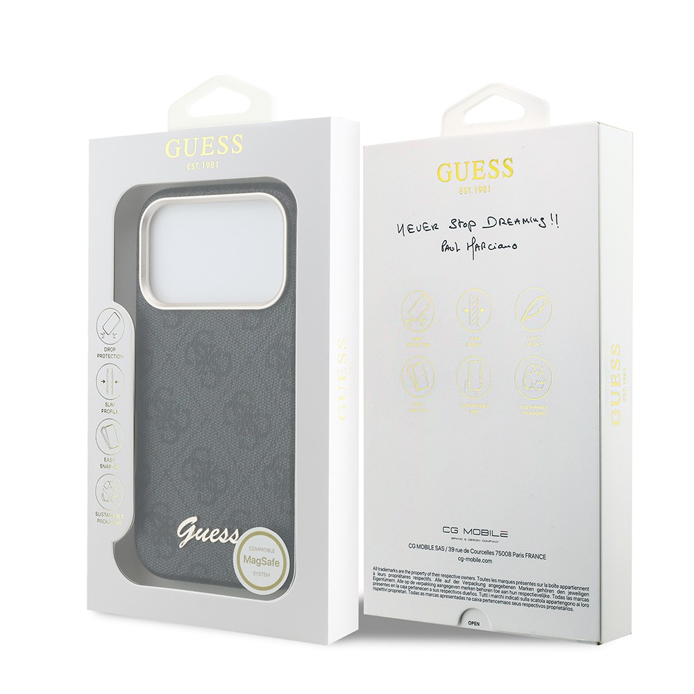 Apple iPhone 17 Pro Max Uyumlu Kılıf Guess Orjinal Lisanslı M-safe Şarj Özellikli Script Yazı Logolu 4G Desenli Kapak - 7