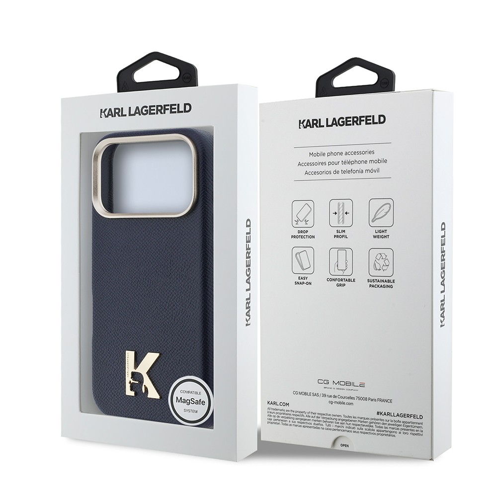 Apple iPhone 17 Pro Max Uyumlu Kılıf Karl Lagerfeld Orjinal Lisanslı M-safe Şarj Özellikli Gold Kamera Çerçeveli KHEAD Metal Logolu PU Deri Kapak - 7