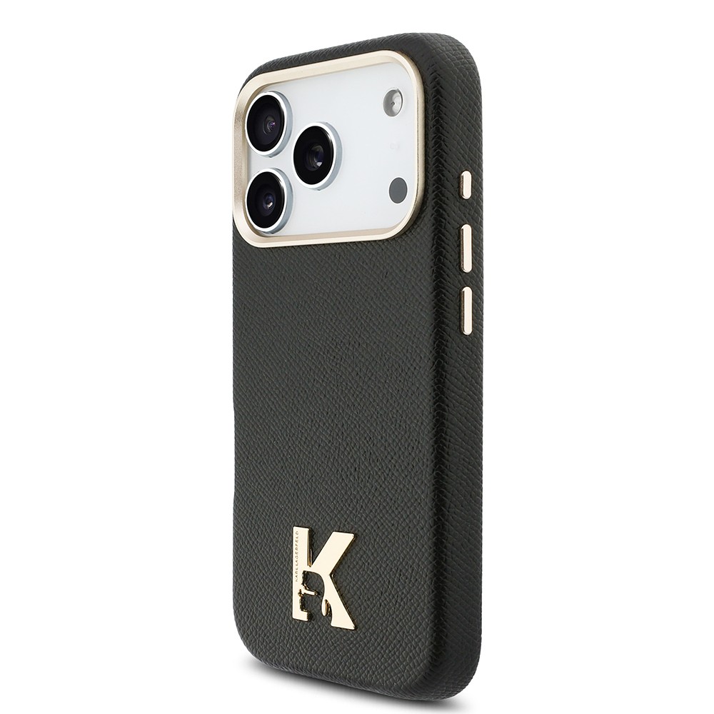 Apple iPhone 17 Pro Max Uyumlu Kılıf Karl Lagerfeld Orjinal Lisanslı M-safe Şarj Özellikli Gold Kamera Çerçeveli KHEAD Metal Logolu PU Deri Kapak - 1