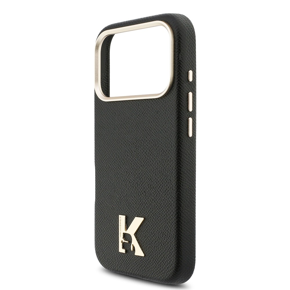 Apple iPhone 17 Pro Max Uyumlu Kılıf Karl Lagerfeld Orjinal Lisanslı M-safe Şarj Özellikli Gold Kamera Çerçeveli KHEAD Metal Logolu PU Deri Kapak - 5
