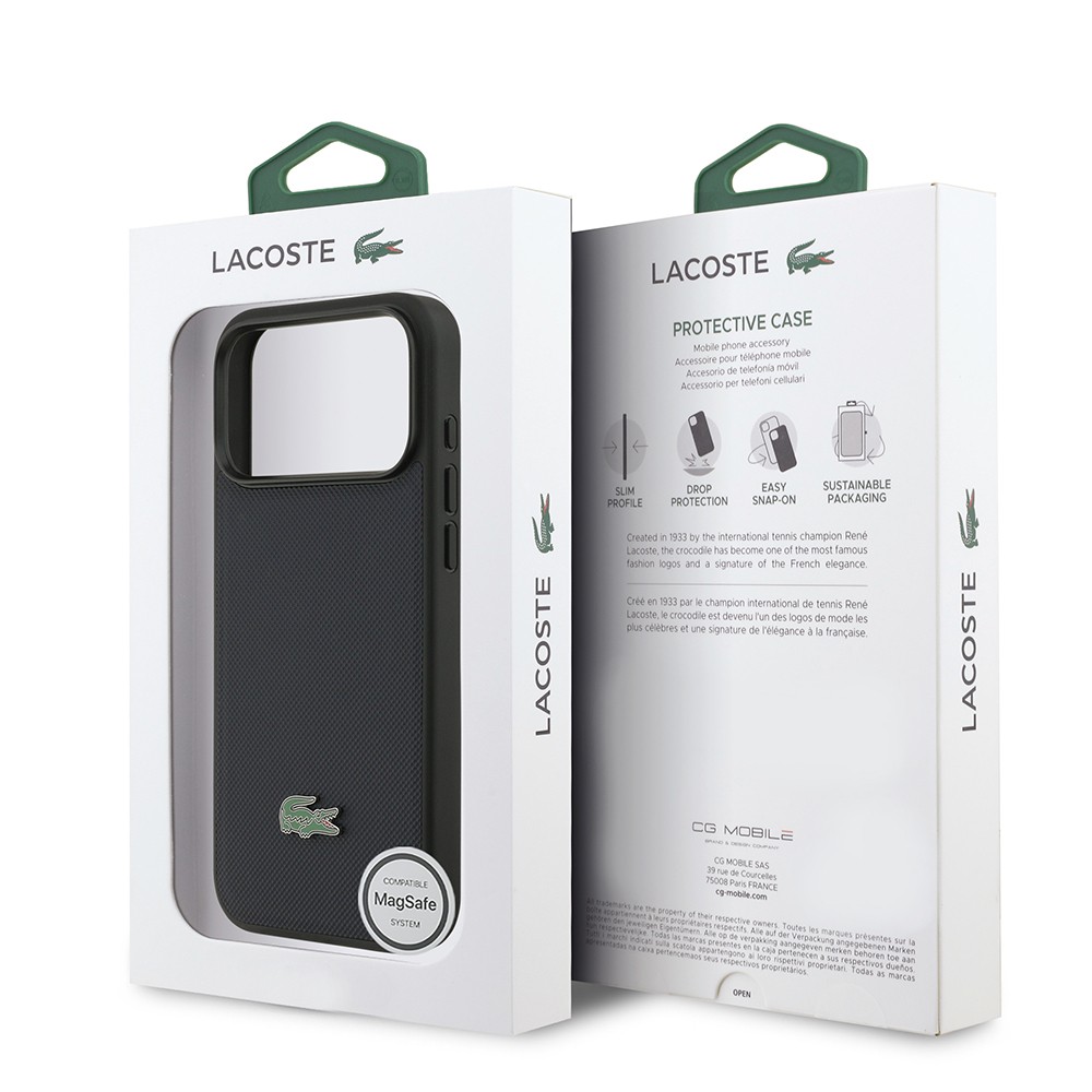 Apple iPhone 17 Pro Max Uyumlu Kılıf Lacoste Orjinal Lisanslı M-safe Şarj Özellikli PU Pike Desenli Metal Logolu Kapak - 7