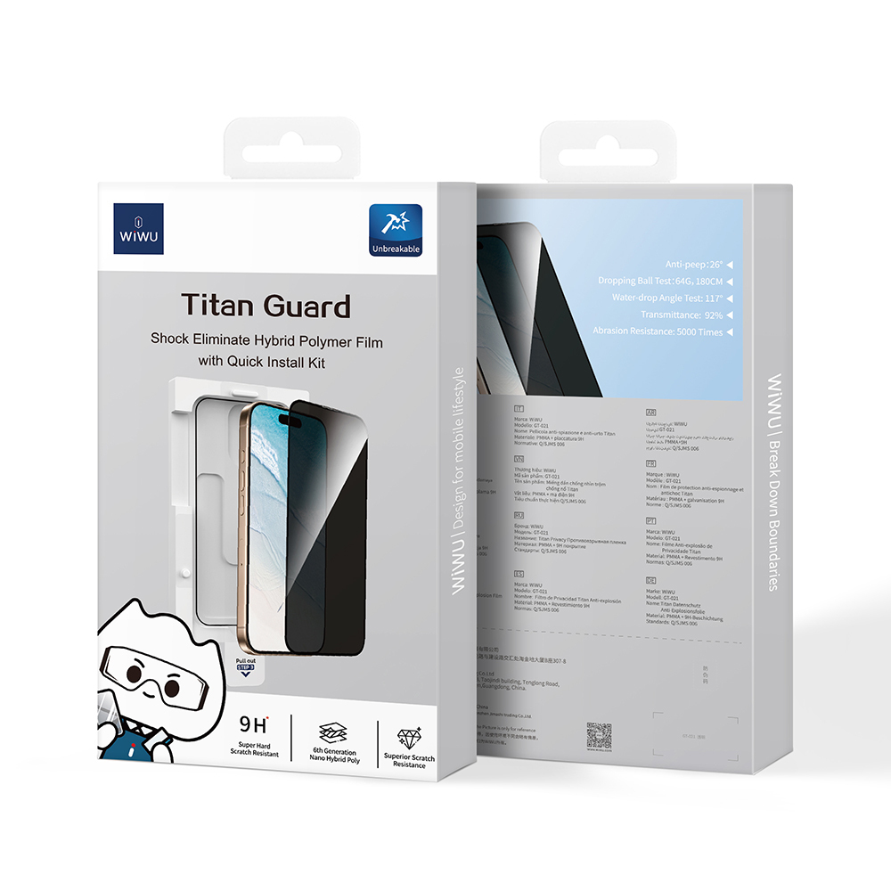 Apple iPhone 16 Pro Max Uyumlu Wiwu GT-021 Titan Guard Serisi Şok Emici Hibrit Polimer Privacy Ekran Koruyucu Film + Kolay Uygulama Aparatı - 5