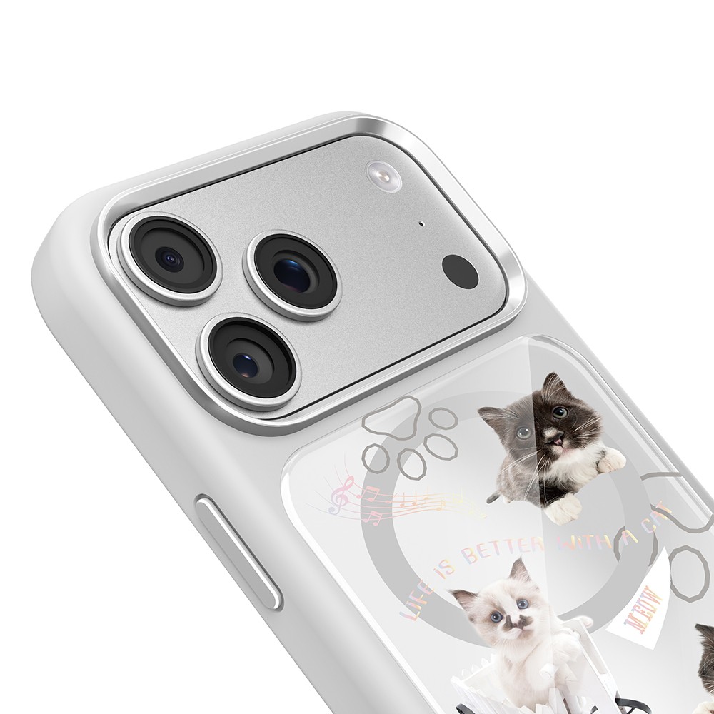 Apple iPhone 17 Pro Max Uyumlu Kılıf M-safe Şarj Özellikli 3D Baskılı Tasarım Mutural The Cat Serisi Kapak - 2