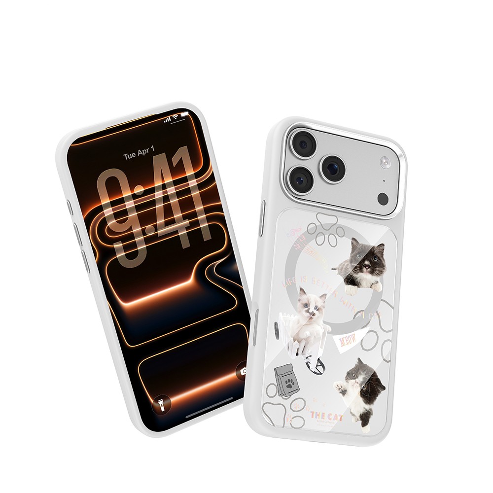 Apple iPhone 17 Pro Max Uyumlu Kılıf M-safe Şarj Özellikli 3D Baskılı Tasarım Mutural The Cat Serisi Kapak - 3