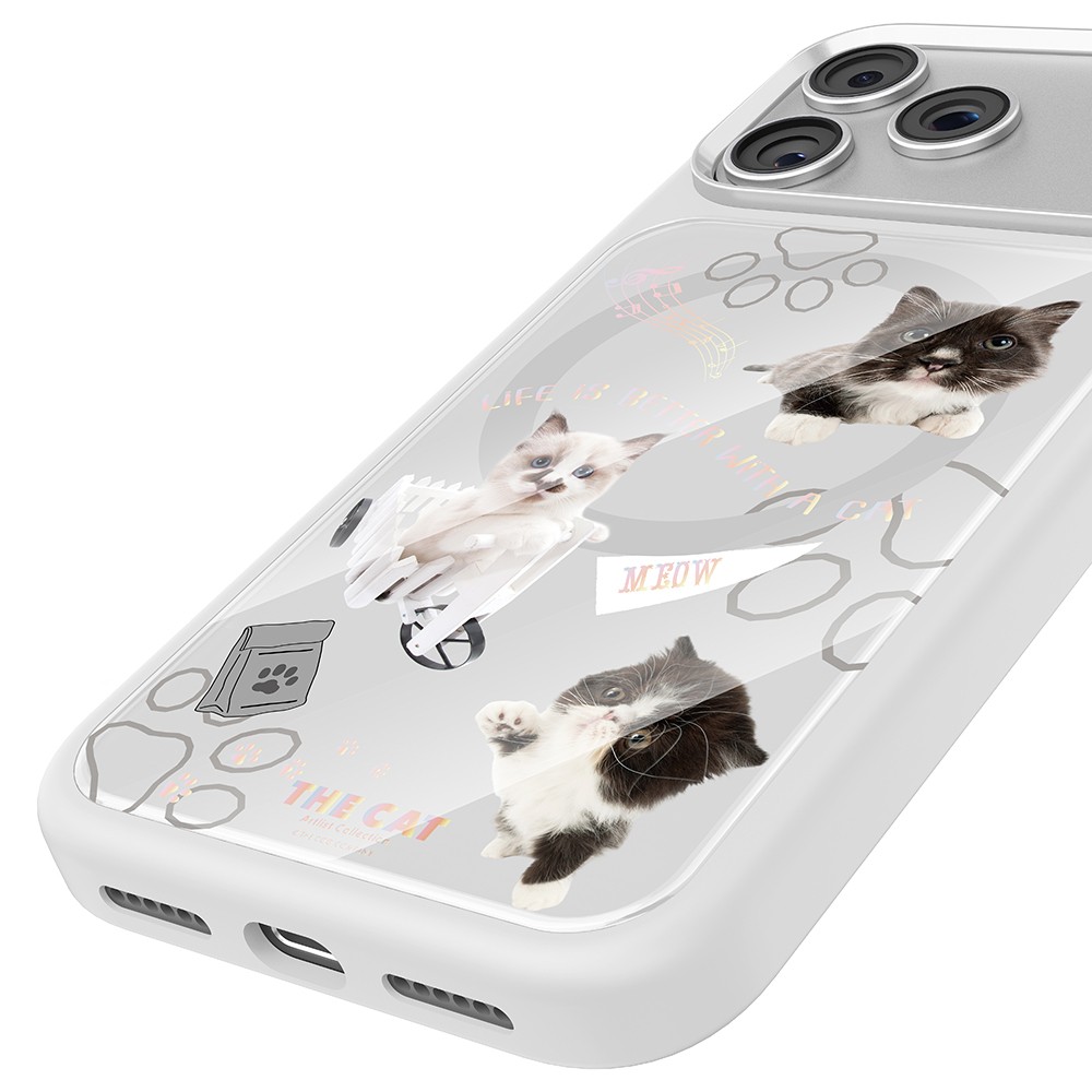 Apple iPhone 17 Pro Max Uyumlu Kılıf M-safe Şarj Özellikli 3D Baskılı Tasarım Mutural The Cat Serisi Kapak - 8