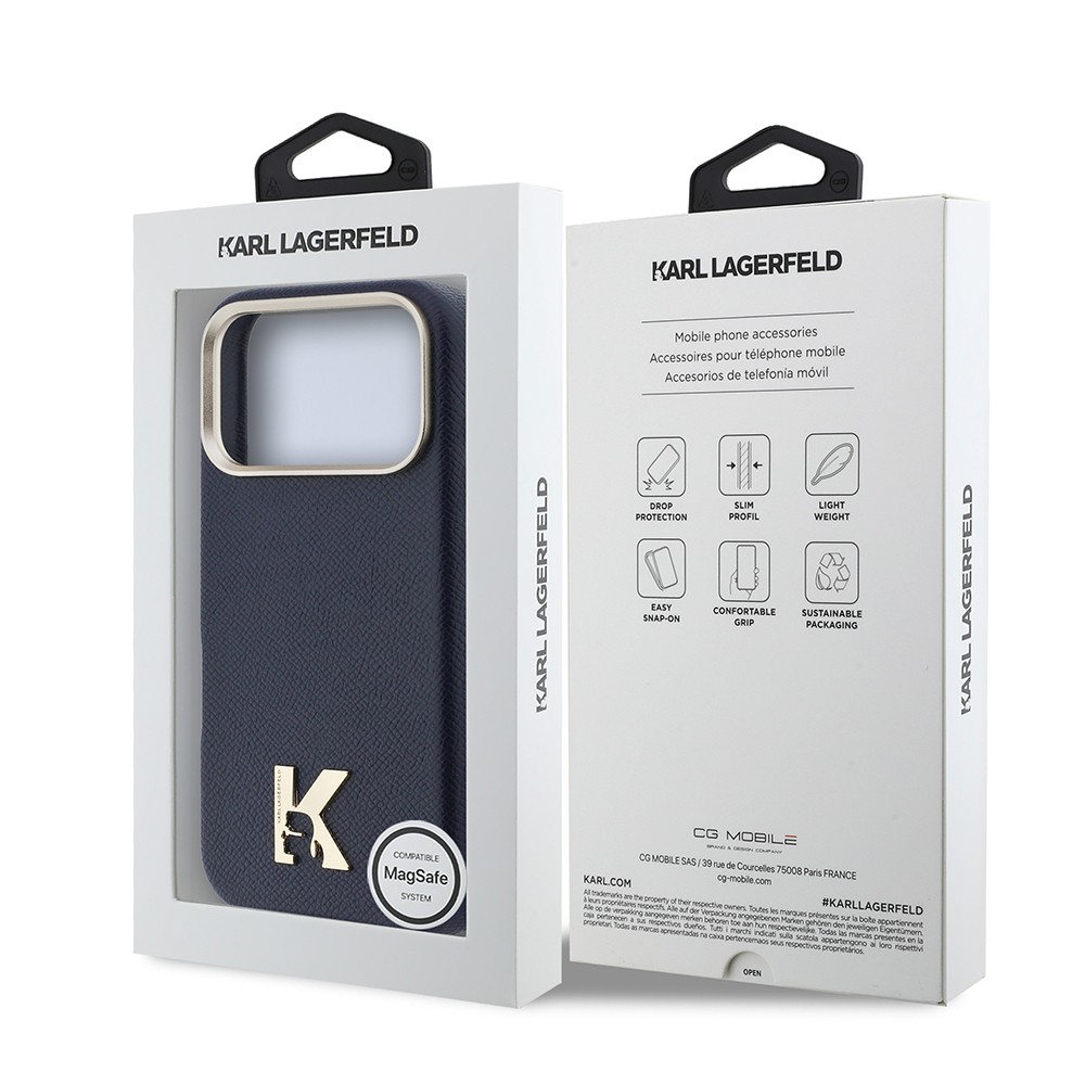Apple iPhone 17 Pro Uyumlu Kılıf Karl Lagerfeld Orjinal Lisanslı M-safe Şarj Özellikli Gold Kamera Çerçeveli KHEAD Metal Logolu PU Deri Kapak - 7