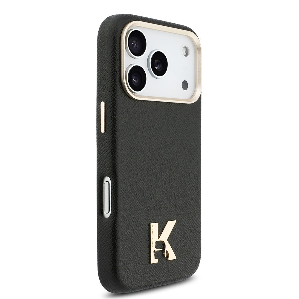 Apple iPhone 17 Pro Uyumlu Kılıf Karl Lagerfeld Orjinal Lisanslı M-safe Şarj Özellikli Gold Kamera Çerçeveli KHEAD Metal Logolu PU Deri Kapak - 3