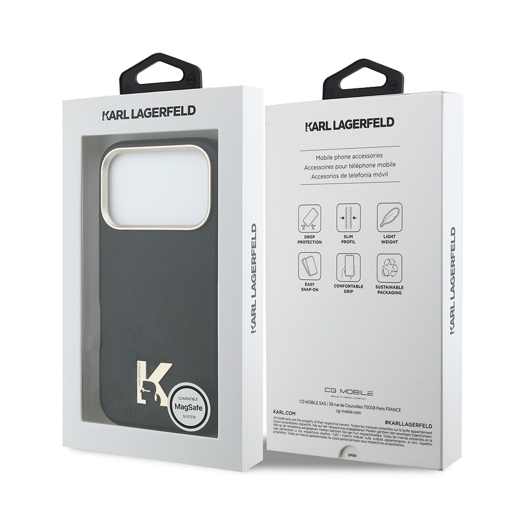 Apple iPhone 17 Pro Uyumlu Kılıf Karl Lagerfeld Orjinal Lisanslı M-safe Şarj Özellikli Gold Kamera Çerçeveli KHEAD Metal Logolu PU Deri Kapak - 7