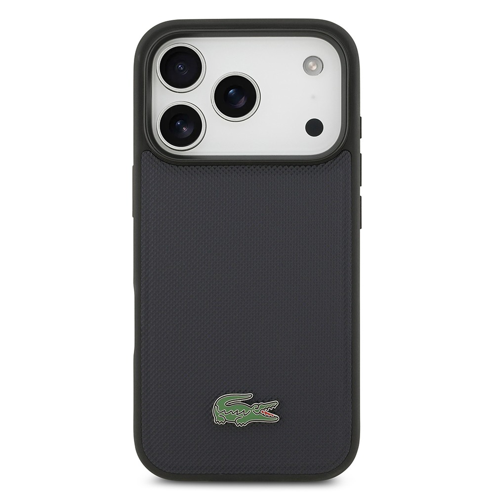 Apple iPhone 17 Pro Uyumlu Kılıf Lacoste Orjinal Lisanslı M-safe Şarj Özellikli PU Pike Desenli Metal Logolu Kapak - 2