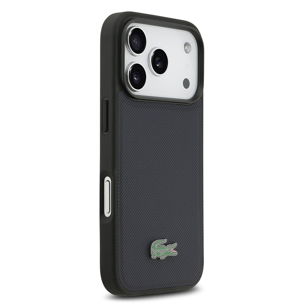 Apple iPhone 17 Pro Uyumlu Kılıf Lacoste Orjinal Lisanslı M-safe Şarj Özellikli PU Pike Desenli Metal Logolu Kapak - 3