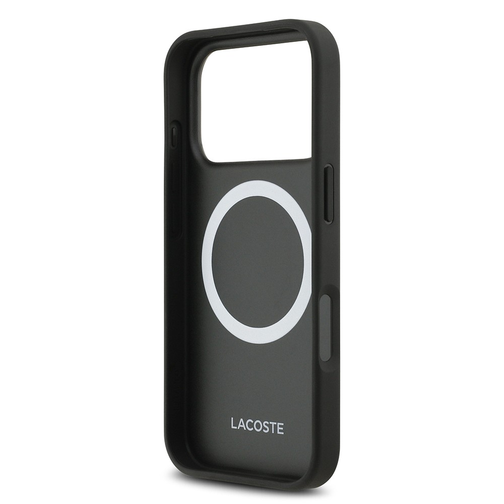 Apple iPhone 17 Pro Uyumlu Kılıf Lacoste Orjinal Lisanslı M-safe Şarj Özellikli PU Pike Desenli Metal Logolu Kapak - 6