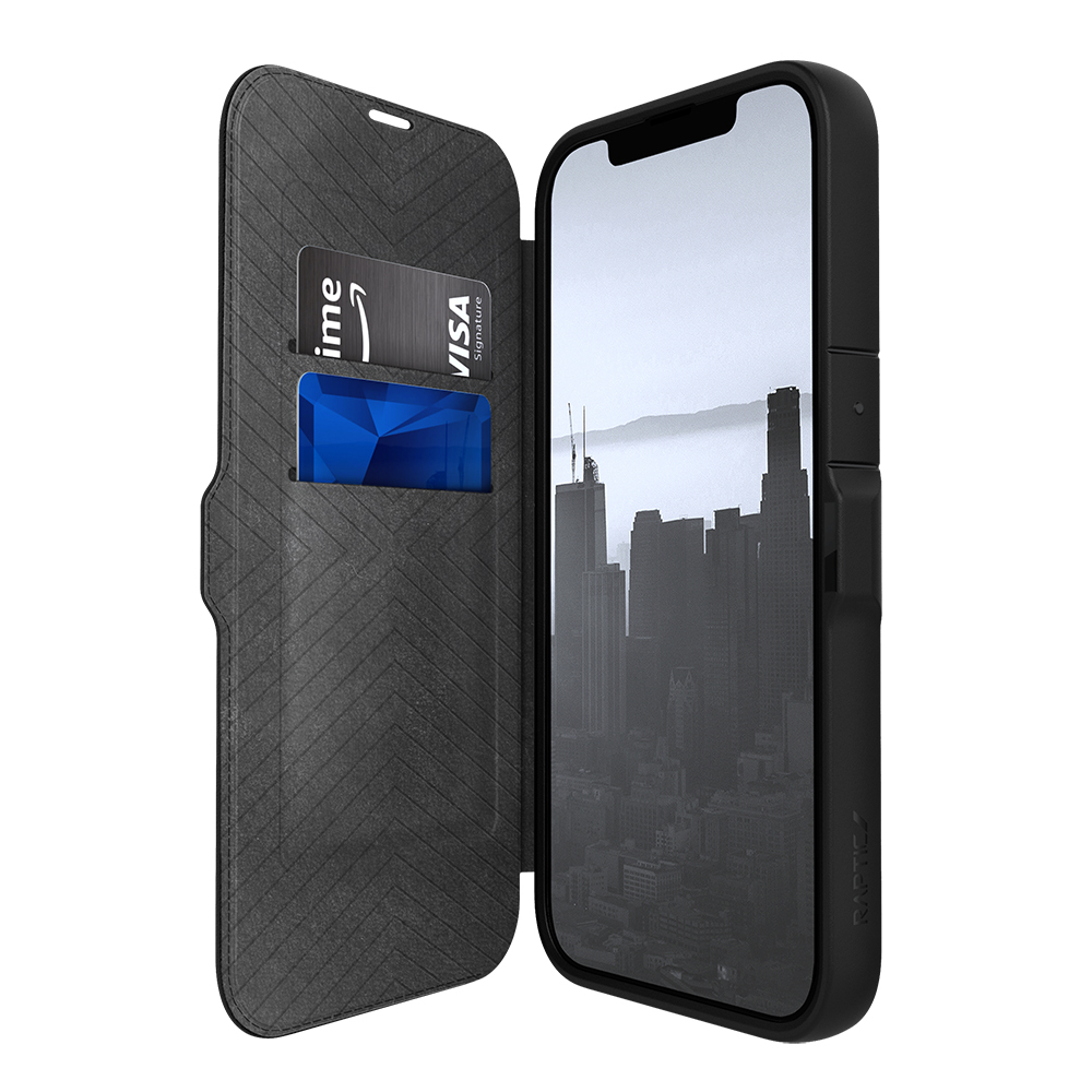 Apple iPhone 13 Uyumlu Kılıf Vegan Deri Tasarımlı Şeffaf Arka Yüzey Kartlıklı Raptic Urban Folio Serisi Kapak - 1