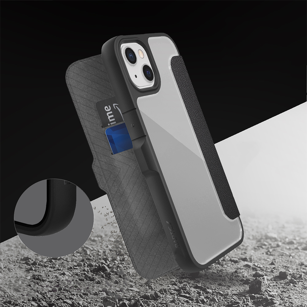 Apple iPhone 13 Uyumlu Kılıf Vegan Deri Tasarımlı Şeffaf Arka Yüzey Kartlıklı Raptic Urban Folio Serisi Kapak - 4