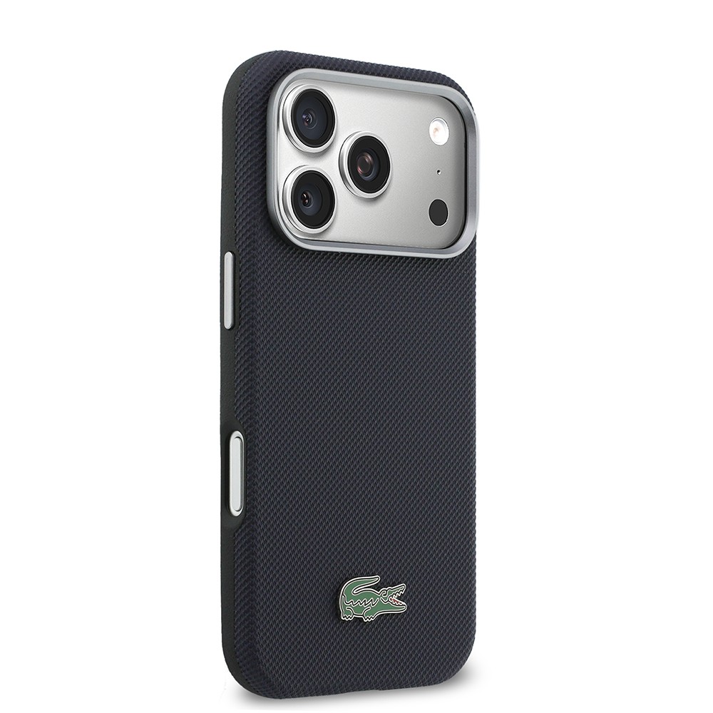 Apple iPhone 17 Pro Uyumlu Kılıf Lacoste Orjinal Lisanslı M-Safe Şarj Özellikli PVC Yarı Pike Desenli Arka Yüzey İkonik Timsah Dokuma Logolu Kapak - 3