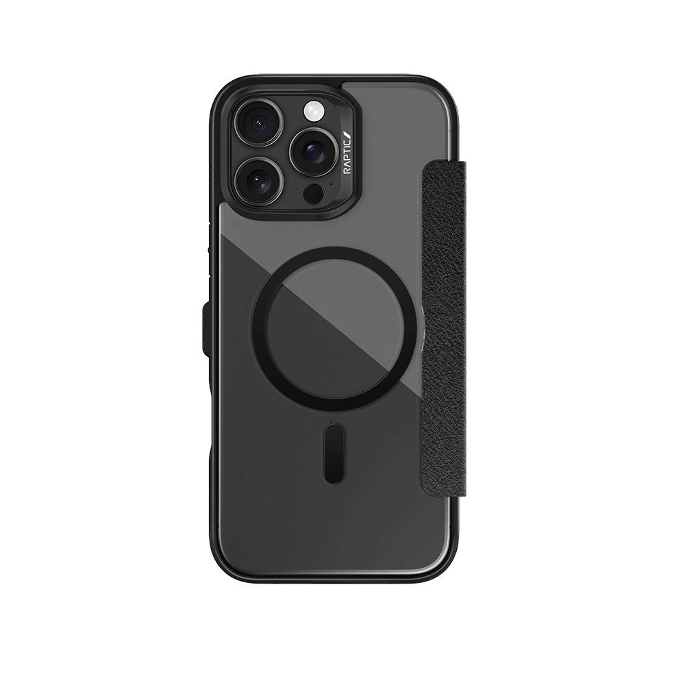 Apple iPhone 16 Pro Uyumlu Kılıf Magsafe Şarj Özellikli Vegan Deri Tasarımlı Şeffaf Arka Yüzey Kartlıklı Raptic Urban Folio Serisi Kapak - 1