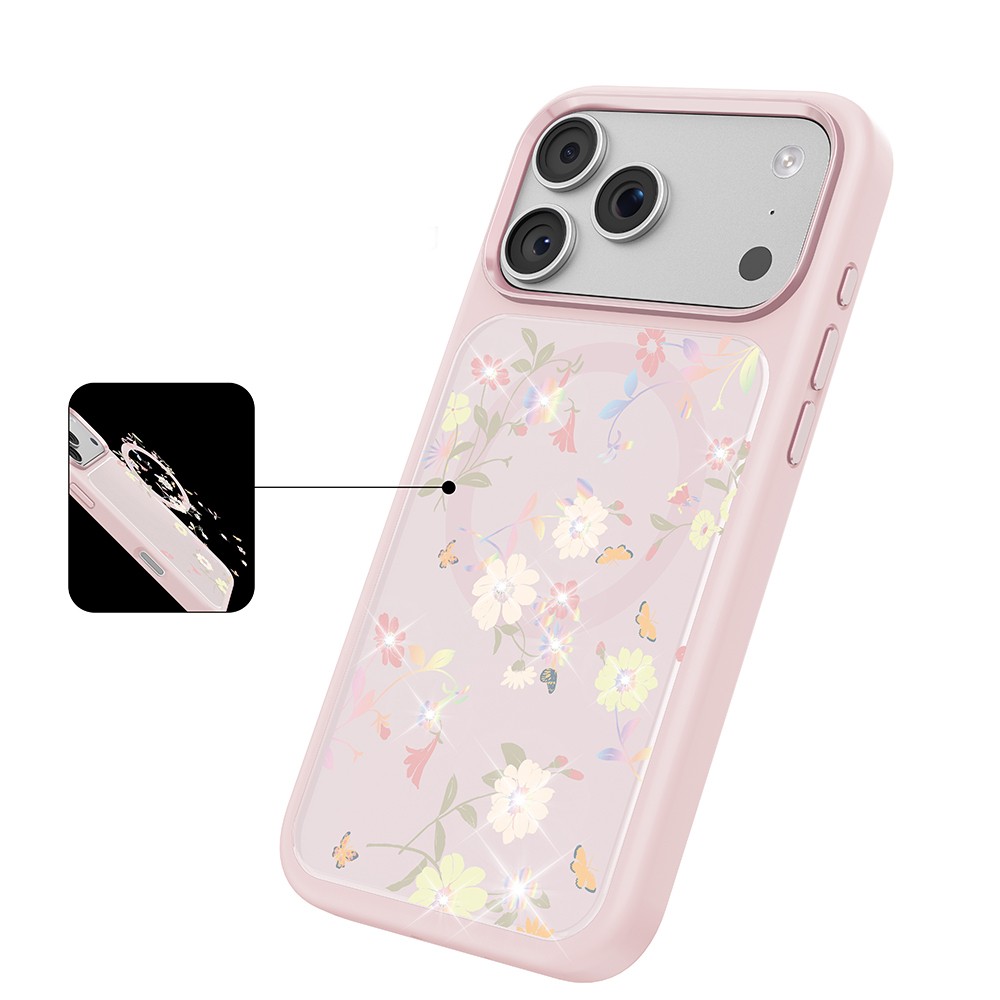Apple iPhone 17 Pro Uyumlu Kılıf M-safe Şarj Özellikli Çiçek Tasarımlı Mutural Flower Serisi Kapak - 4