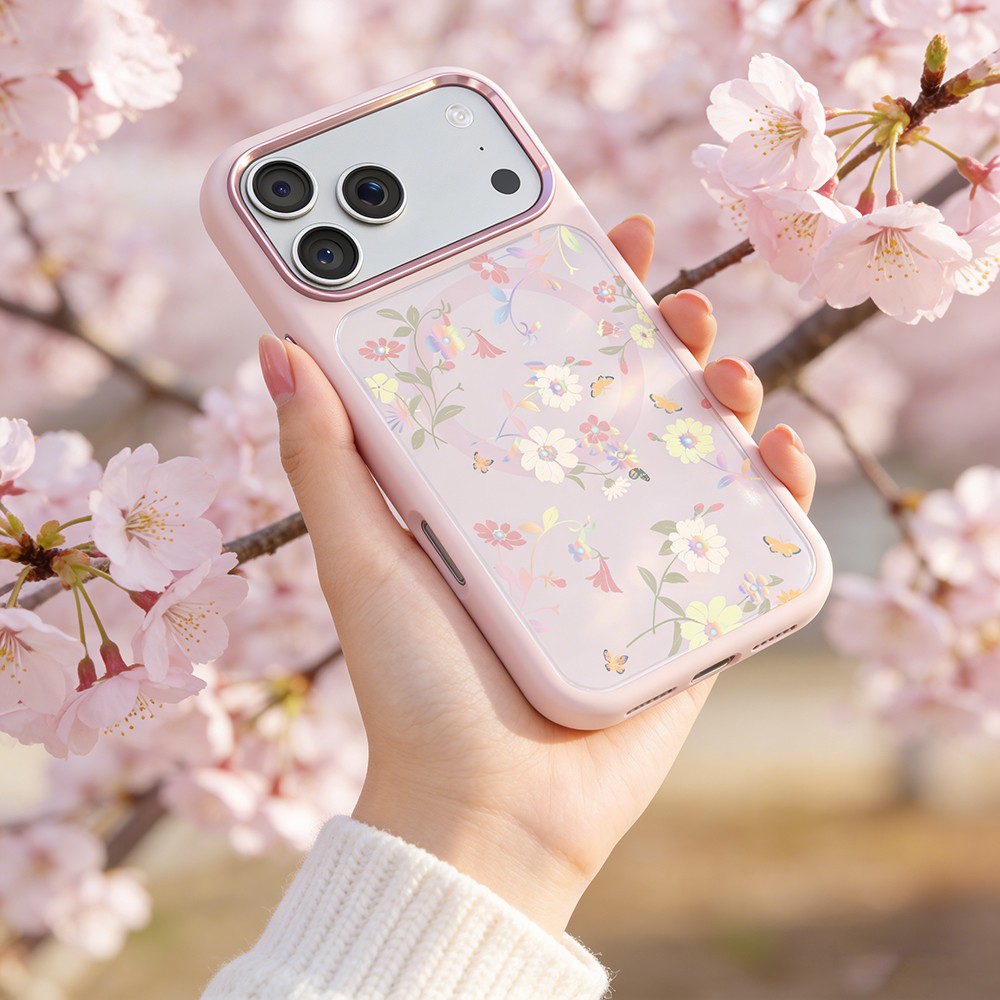 Apple iPhone 17 Pro Uyumlu Kılıf M-safe Şarj Özellikli Çiçek Tasarımlı Mutural Flower Serisi Kapak - 9