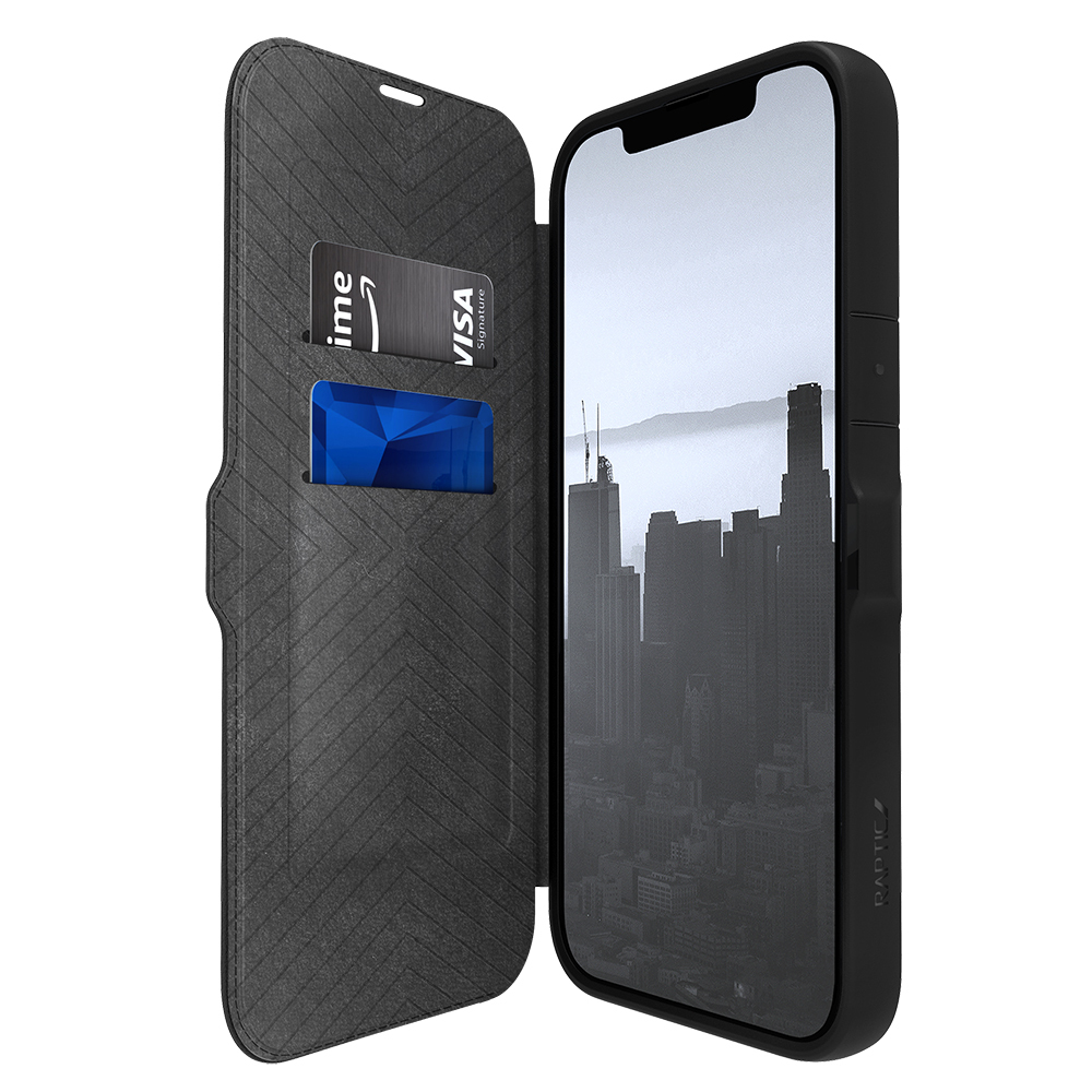 Apple iPhone 13 Pro Max Uyumlu Kılıf Vegan Deri Tasarımlı Şeffaf Arka Yüzey Kartlıklı Raptic Urban Folio Serisi Kapak - 1