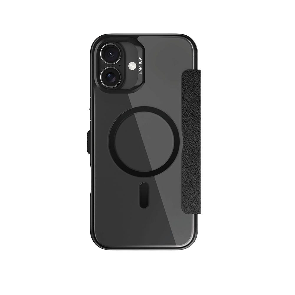 Apple iPhone 16 Plus Uyumlu Kılıf Magsafe Şarj Özellikli Vegan Deri Tasarımlı Şeffaf Arka Yüzey Kartlıklı Raptic Urban Folio Serisi Kapak - 1