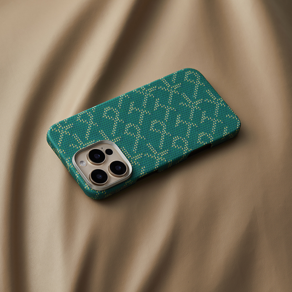 Apple iPhone 16 Pro Uyumlu Kılıf MagSafe Şarj Özellikli Aramid Fiber Pitaka Tactile Woven Monogram Serisi Kapak - 13