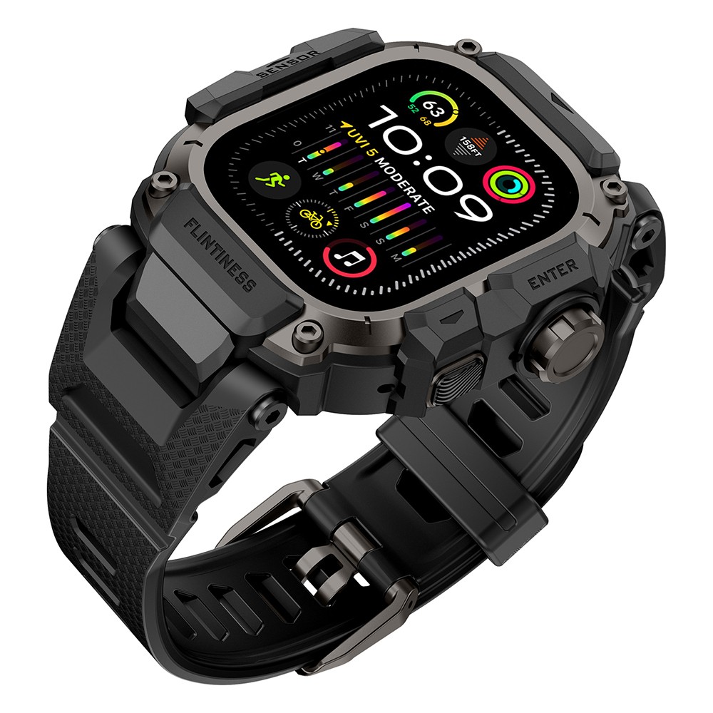 Apple Watch Ultra 49mm Uyumlu Mohseven iWatch Punk Fortress Serisi Kasa Koruyuculu Silikon Kordon - 1