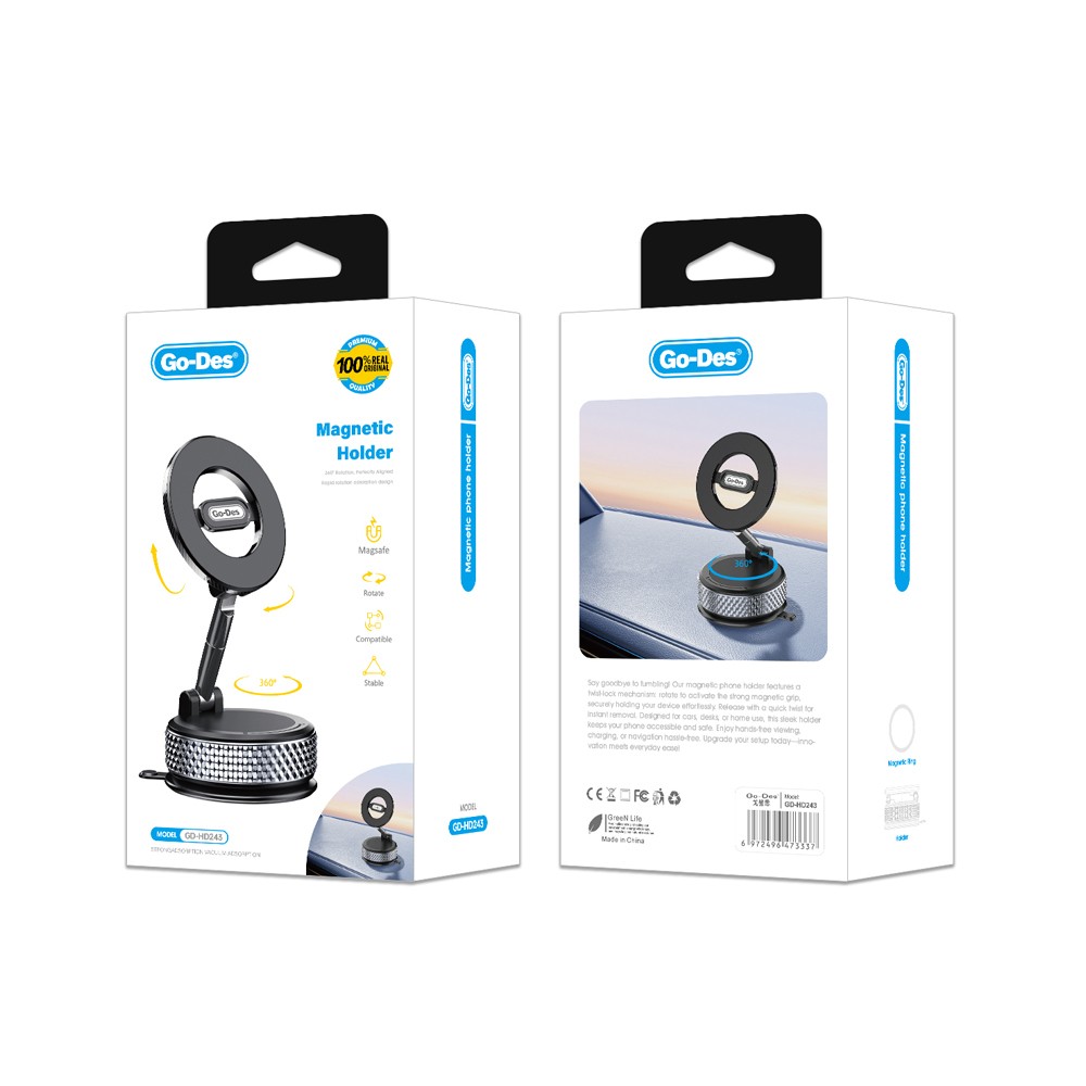 Go Des GD-HD243 360 Derece Dönebilen Vakum Özellikli Magnetik Telefon Tutucu - 5