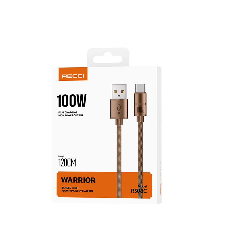 Recci RS08C Warrior Serisi USB-A to Type-C 100W Hızlı Şarj Özellikli Data ve Şarj Kablosu 1.2M - 3