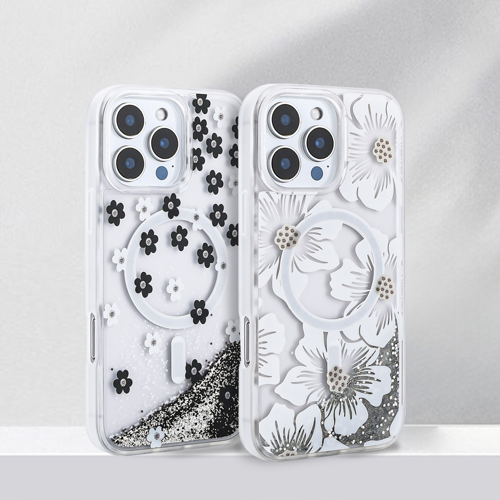 Apple iPhone 16 Pro Max Uyumlu Kılıf Sıvılı Simli Baskılı Şeffaf Arka Yüzey Zore Mossa Silikon Kapak - 5