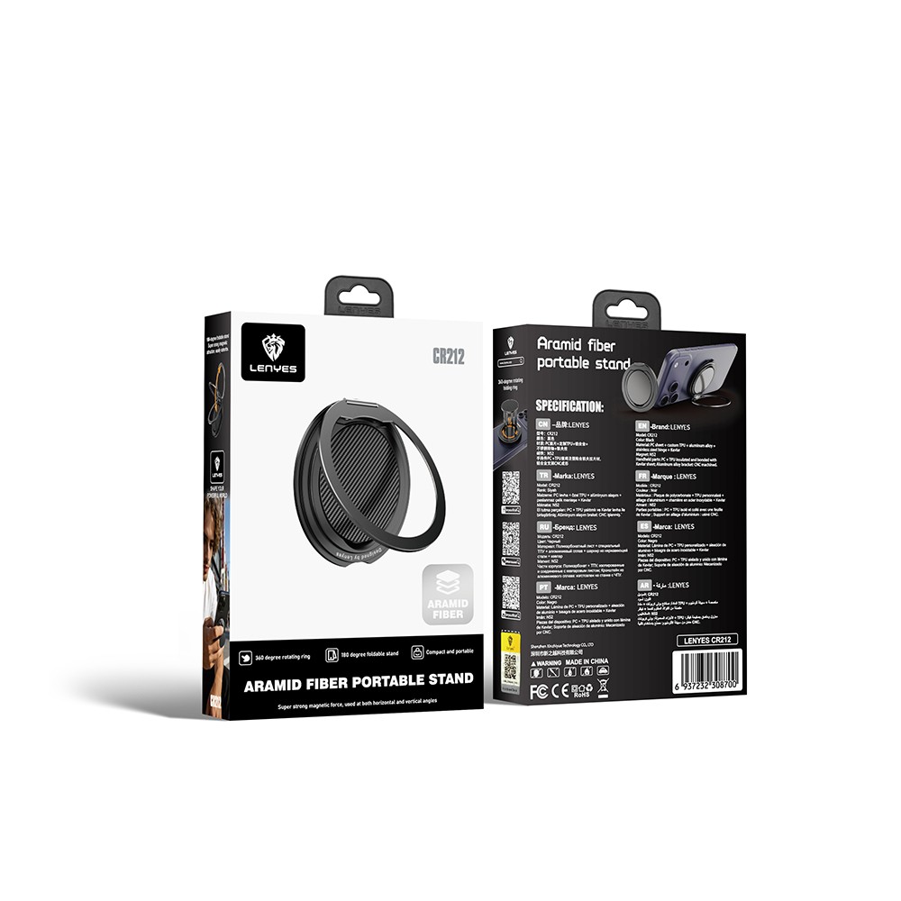 Lenyes CR212 Aramid Fiber 360 Derece Dönebilen Magnetik Ring Stand Telefon Tutucu - 4