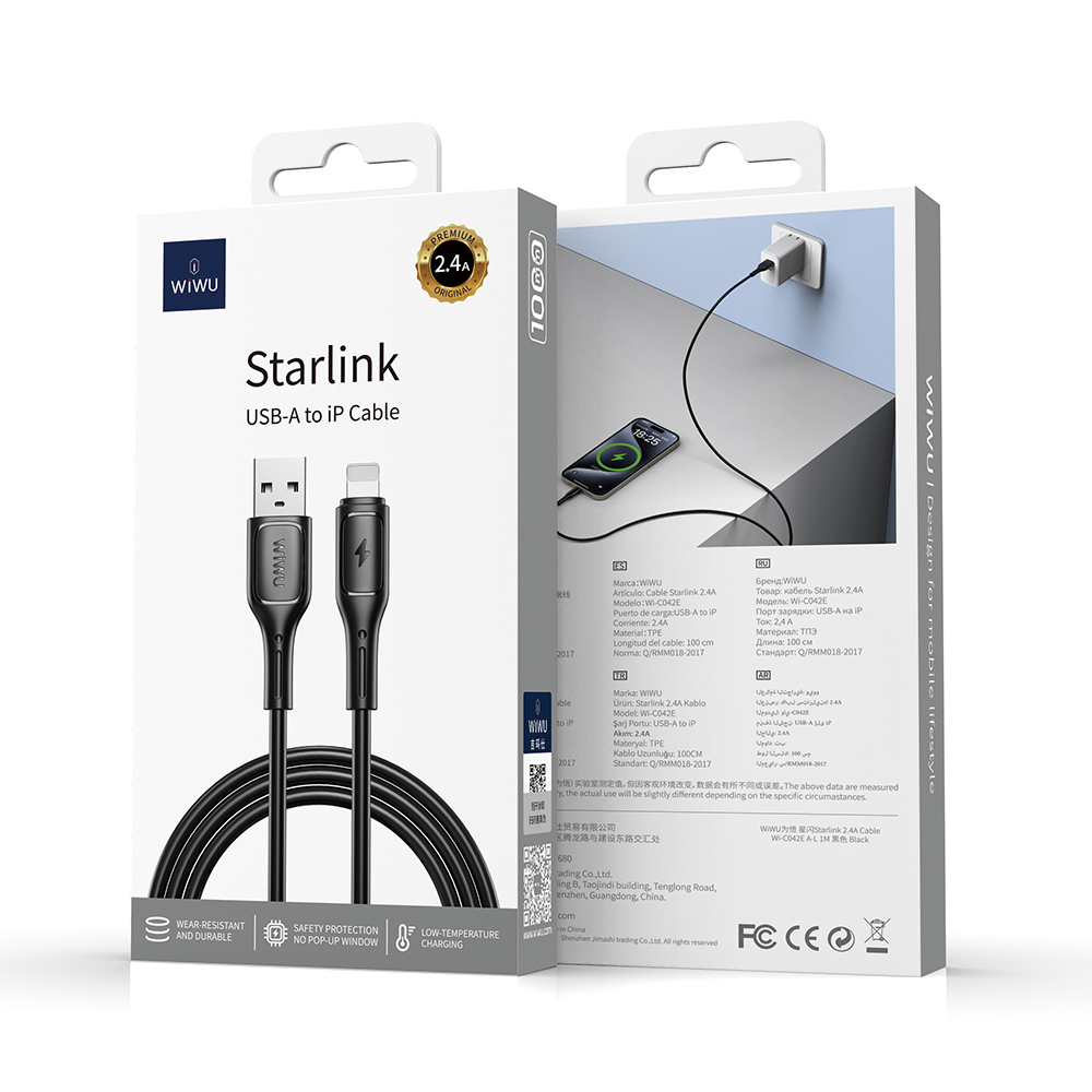 Wiwu Wi-C042E Starlink Serisi USB-A to Lightning Hızlı Şarj Özellikli Data ve Şarj Kablosu 2.4A 1M - 4