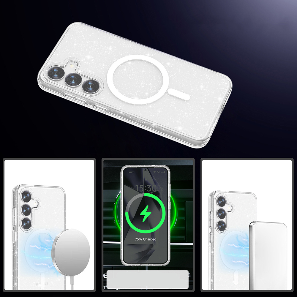 Samsung Galaxy S25 Uyumlu Kılıf Magsafe Şarj Özellikli Parlayan Simli Saydam Renkli Zore Allstar Kapak - 6