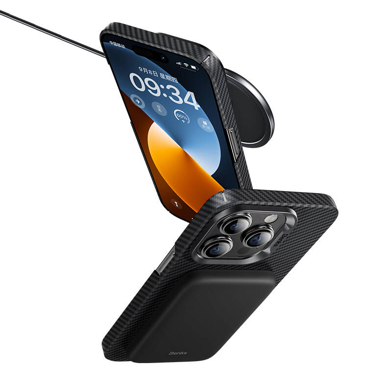 Apple iPhone 14 Pro Uyumlu Kılıf Magsafe Şarj Özellikli Karbon Fiber Benks MFM Lisanslı 600D Essential Kevlar Kapak - 5
