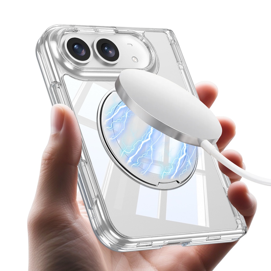 Apple iPhone Duo Kılıf M-safe Şarj Özellikli Zore Kıpta KPT-09 Ring Standlı Şeffaf Sert PC Kapak - 2
