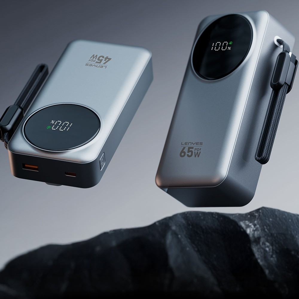 Lenyes PX379D Dijital LED Ekranlı Type-C ve Lightning Kablolu Powerbank 65W 30.000mAh - 2