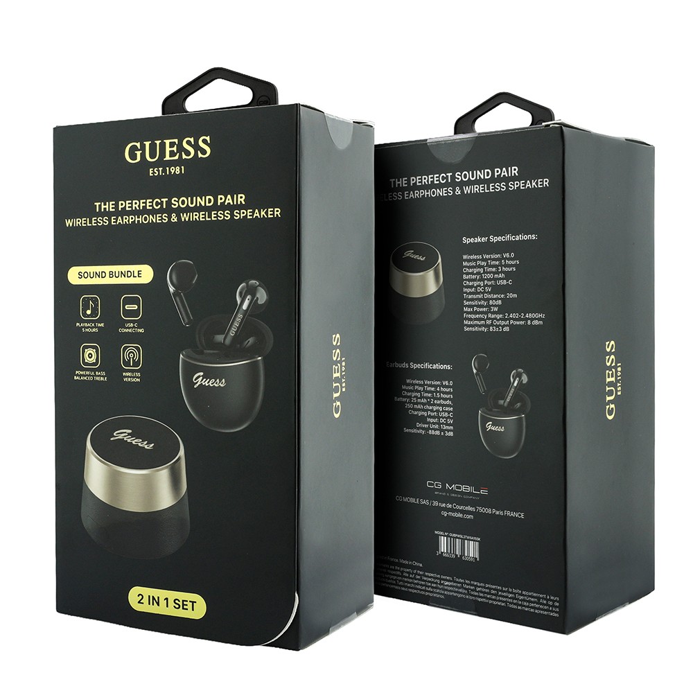 Guess Orjinal Lisanslı Metal Yazı Logolu Kulak içi TWS Kulaklık ve Speaker Hoparlör 2in1 Set - 8