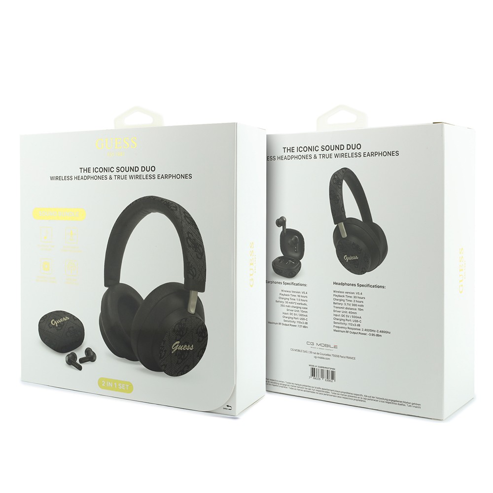Guess Orjinal Lisanslı 4G Desenli Metal Yazı Logolu Kulak içi TWS Kulaklık ve Kulak Üstü Kulaklık 2in1 Set - 13