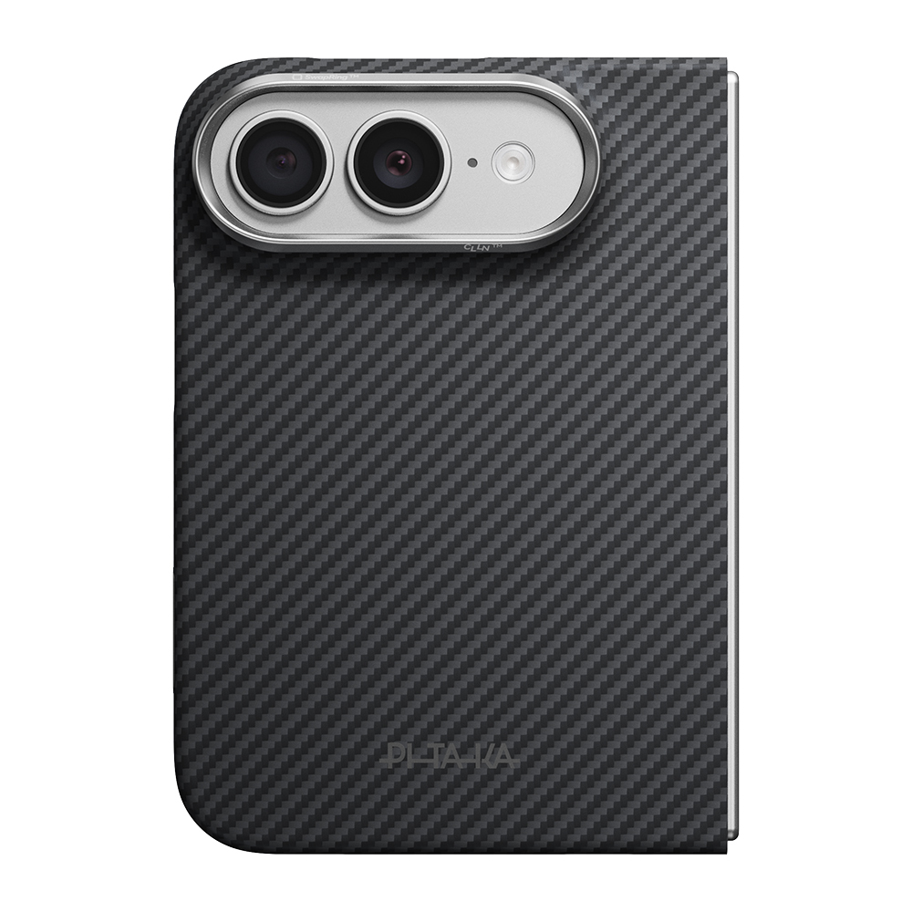 Apple iPhone Duo Kılıf M-safe Şarj Özellikli 600D Aramid Karbon Fiber Pitaka Edge Serisi Black-Grey Twill Kapak - 1