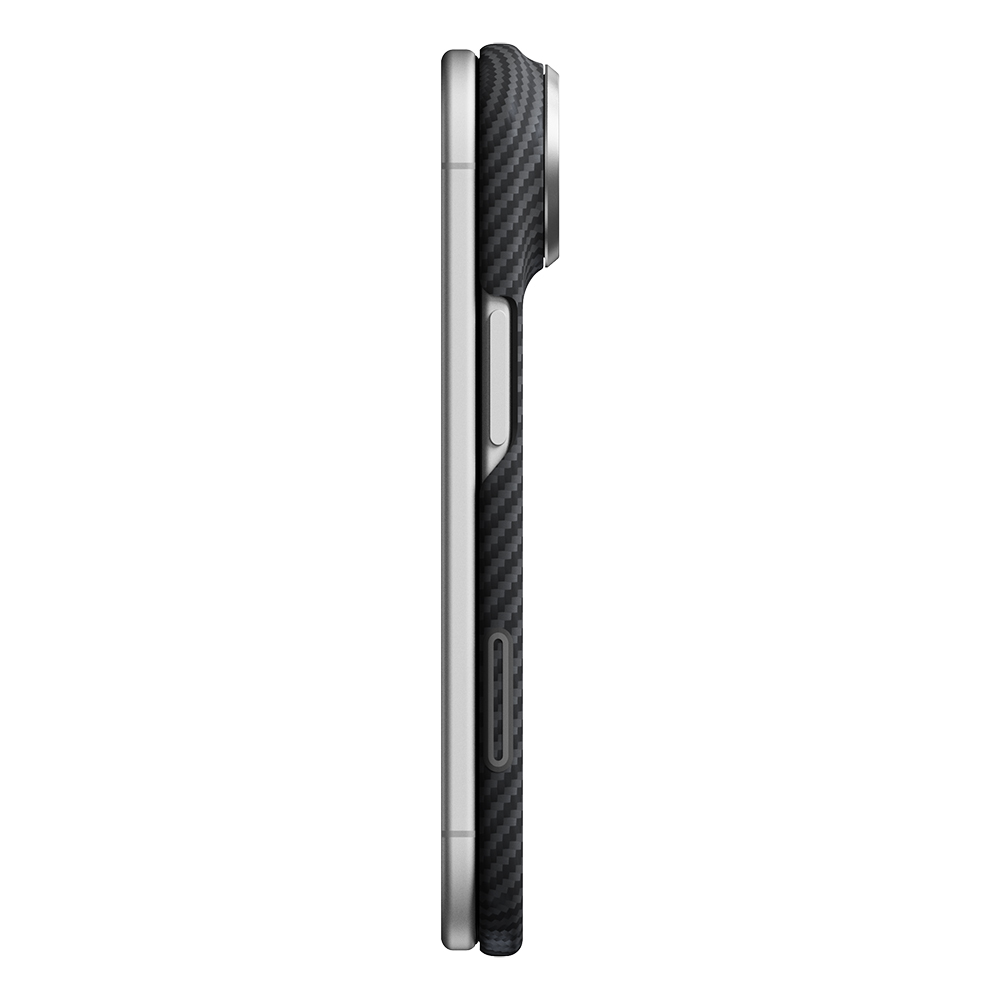 Apple iPhone Duo Kılıf M-safe Şarj Özellikli 600D Aramid Karbon Fiber Pitaka Edge Serisi Black-Grey Twill Kapak - 6