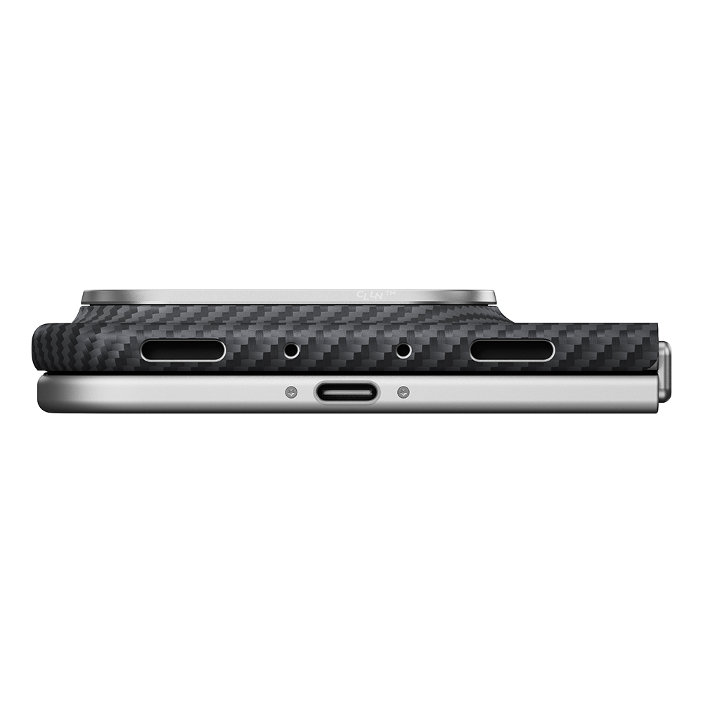 Apple iPhone Duo Kılıf M-safe Şarj Özellikli 600D Aramid Karbon Fiber Pitaka Edge Serisi Black-Grey Twill Kapak - 9