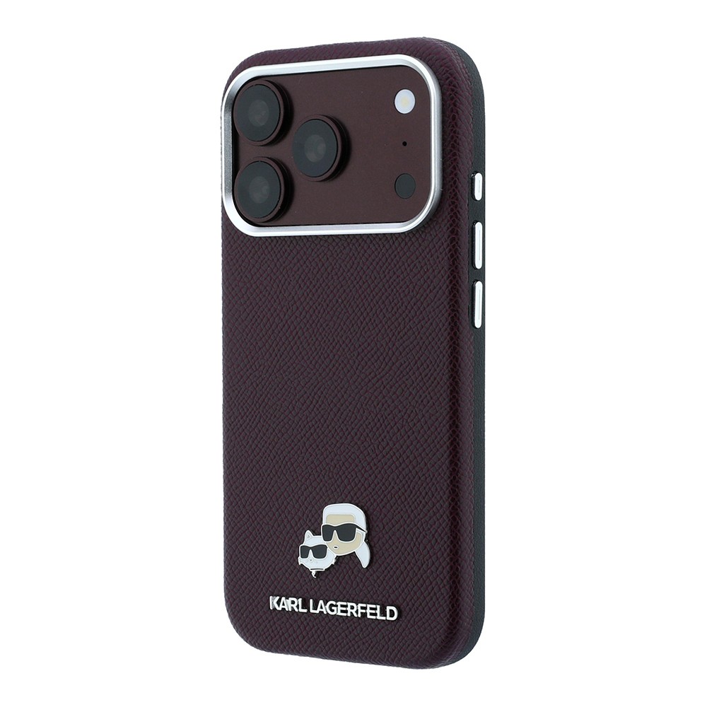 Apple iPhone 18 Pro Uyumlu Kılıf Karl Lagerfeld Orjinal Lisanslı M-Safe Şarj Özellikli K&C Heads Metal Logolu PU Kapak - 1