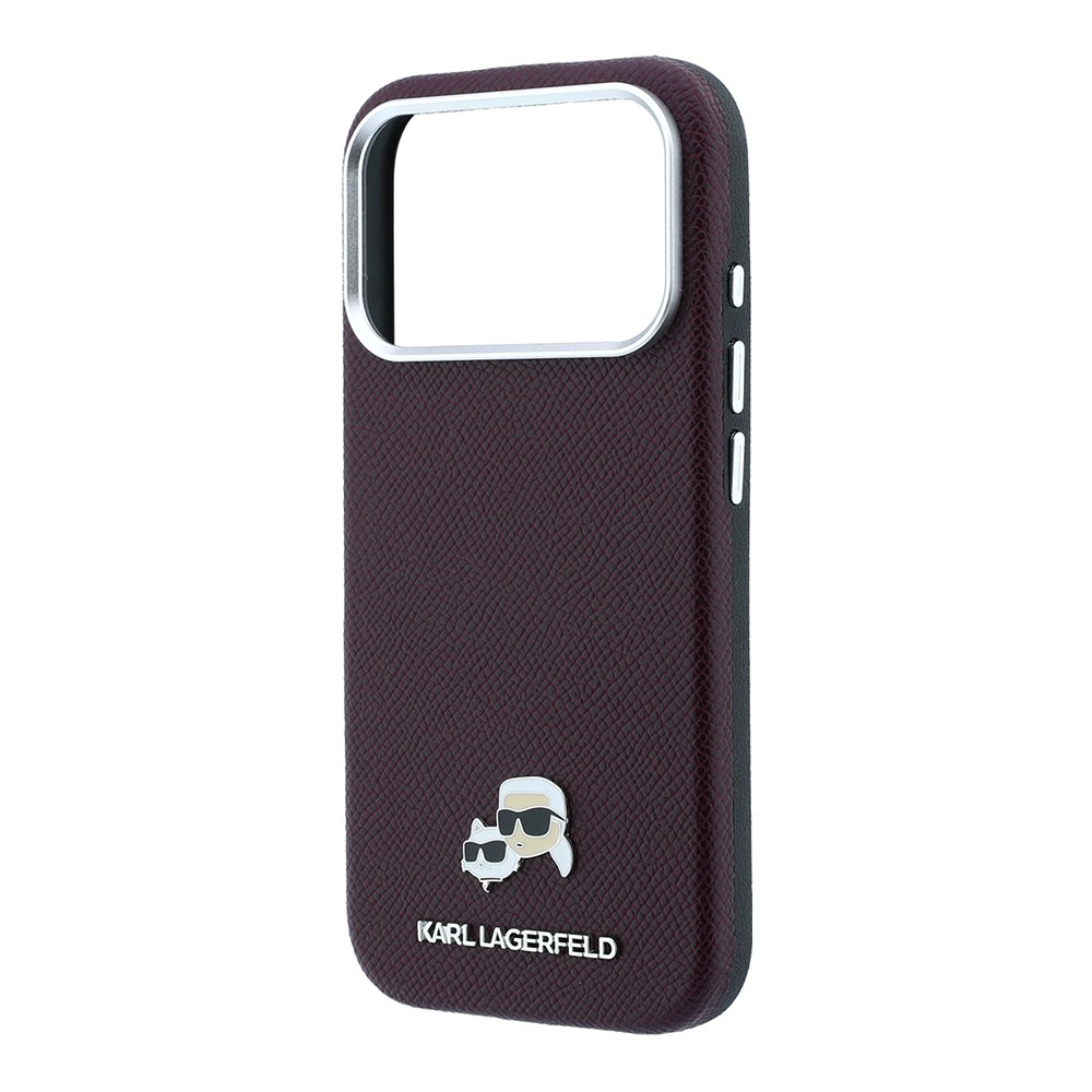 Apple iPhone 18 Pro Uyumlu Kılıf Karl Lagerfeld Orjinal Lisanslı M-Safe Şarj Özellikli K&C Heads Metal Logolu PU Kapak - 5