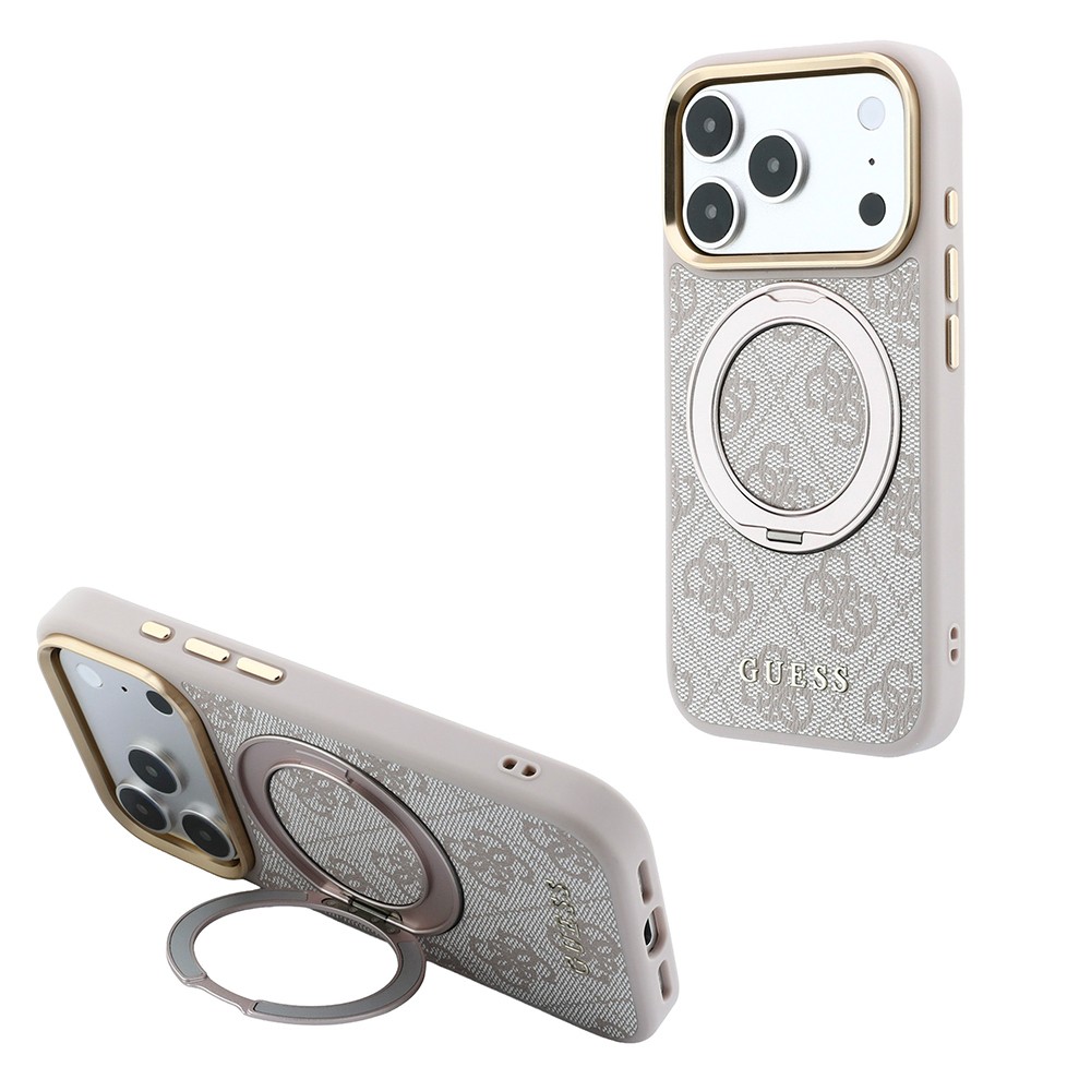 Apple iPhone 18 Pro Max Uyumlu Kılıf Guess Orjinal Lisanslı M-safe Şarj Özellikli 4G Desenli 360 Derece Dönebilen Standlı Metal Yazı Logolu Kapak - 1