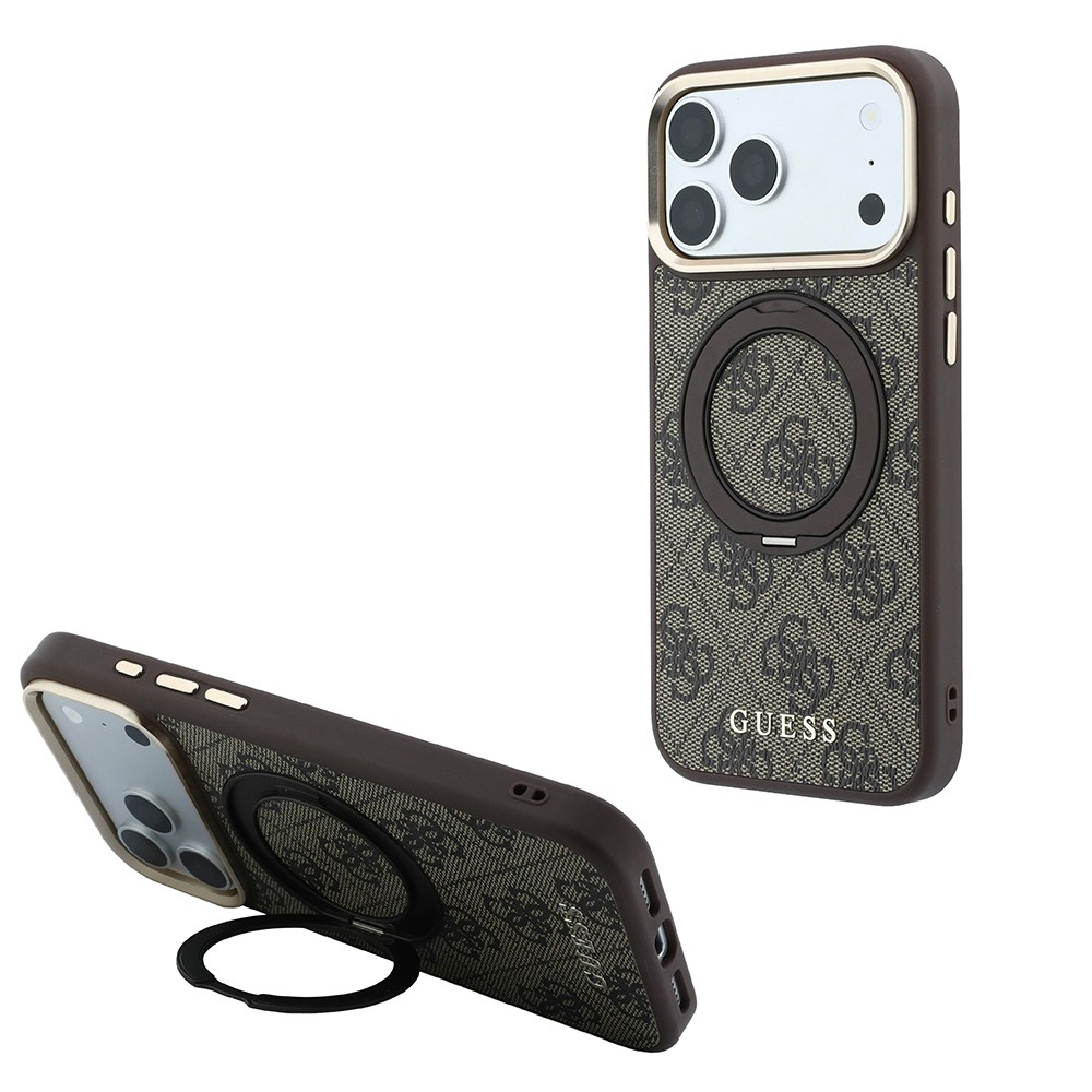 Apple iPhone 18 Pro Max Uyumlu Kılıf Guess Orjinal Lisanslı M-safe Şarj Özellikli 4G Desenli 360 Derece Dönebilen Standlı Metal Yazı Logolu Kapak - 1