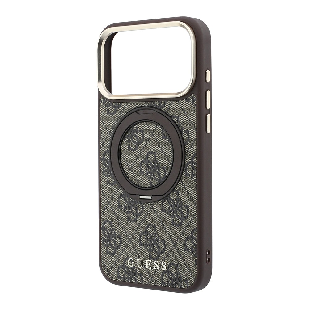 Apple iPhone 18 Pro Max Uyumlu Kılıf Guess Orjinal Lisanslı M-safe Şarj Özellikli 4G Desenli 360 Derece Dönebilen Standlı Metal Yazı Logolu Kapak - 4