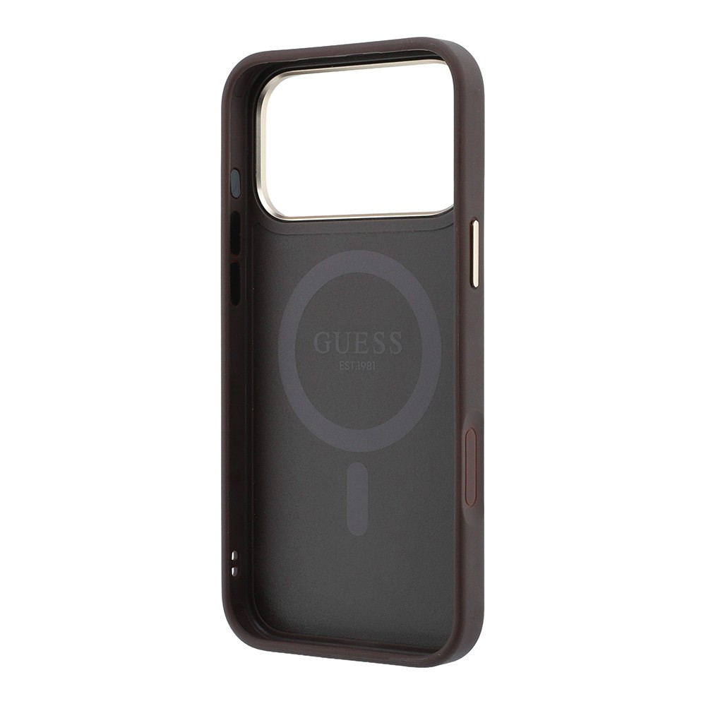 Apple iPhone 18 Pro Max Uyumlu Kılıf Guess Orjinal Lisanslı M-safe Şarj Özellikli 4G Desenli 360 Derece Dönebilen Standlı Metal Yazı Logolu Kapak - 5