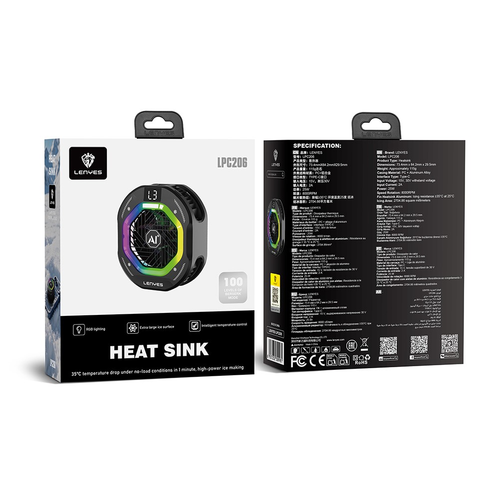 Lenyes LPC206 Yapay Zeka Destekli RGB Işıklı Alüminyum Telefon Soğutucu Fan - 2